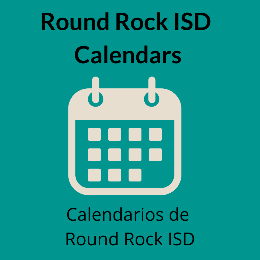 teal background with beige calendar. text reads "Round Rock ISD Calendars" in English and Spanish